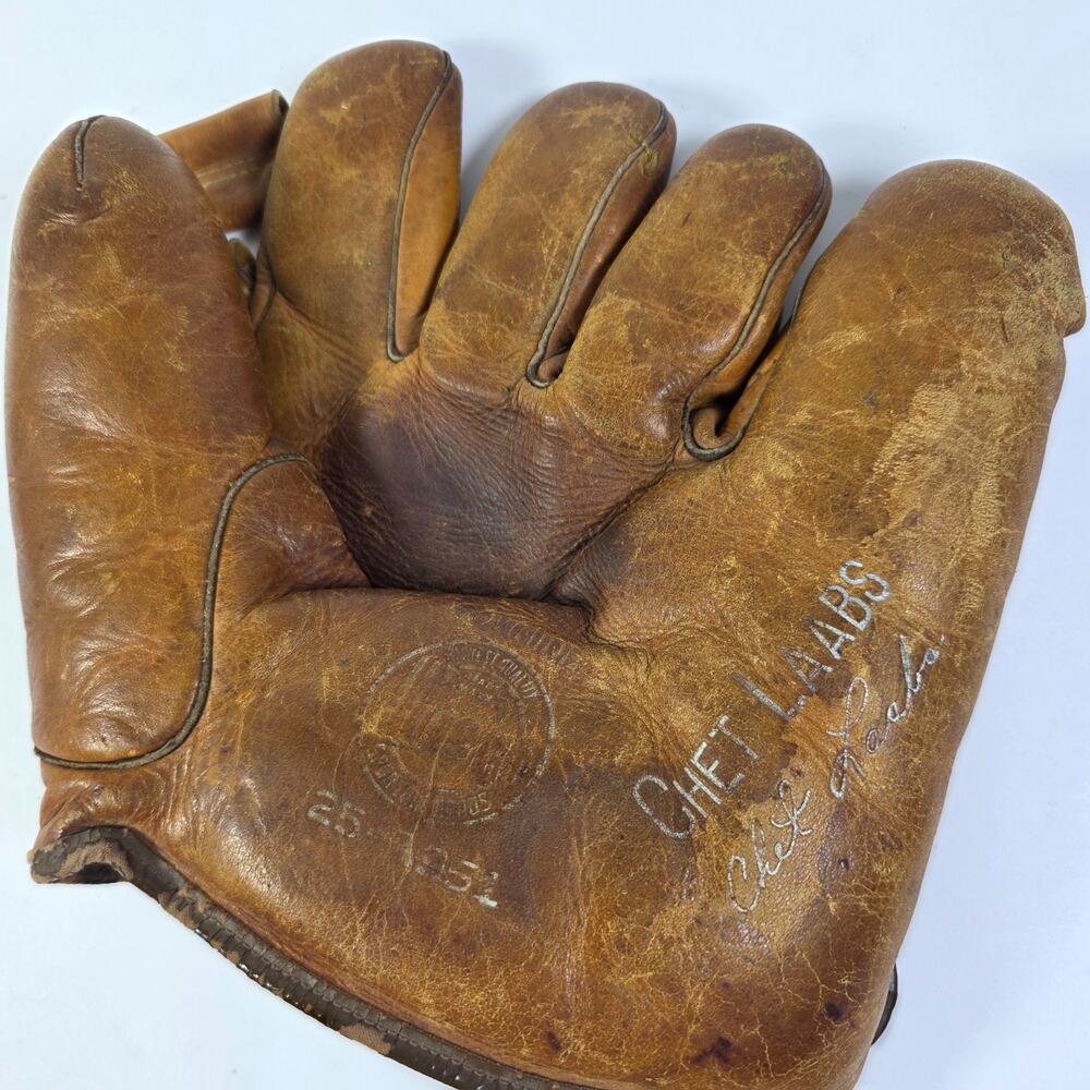Vintage Wasko Chet Laabs 25-A951 Double Tunnel Web RHT Baseball Glove 1940s